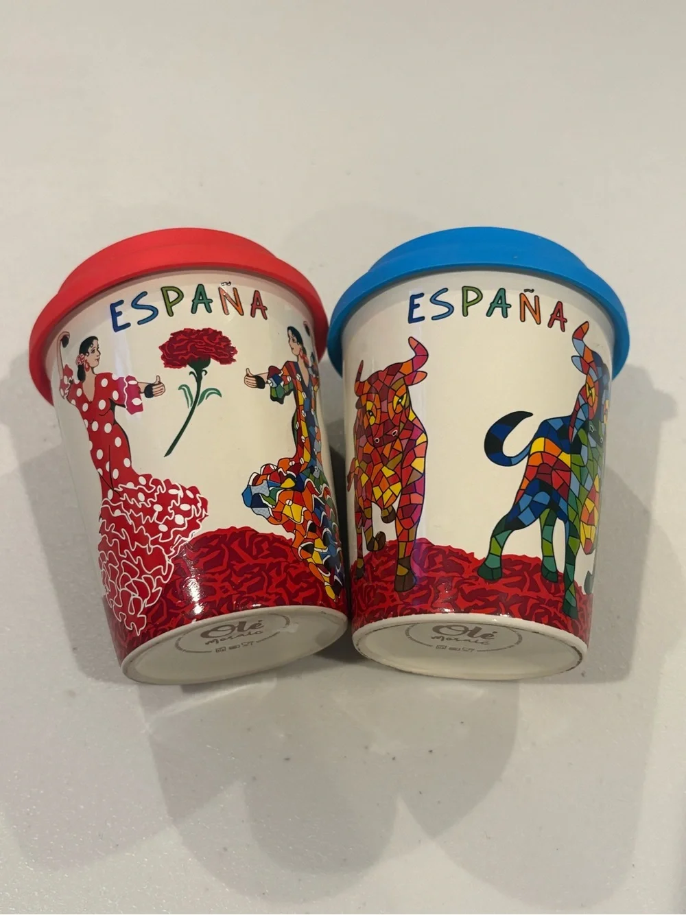 Set of 2 Olé Mosaic Spain Ceramic Travel Mugs with Lids